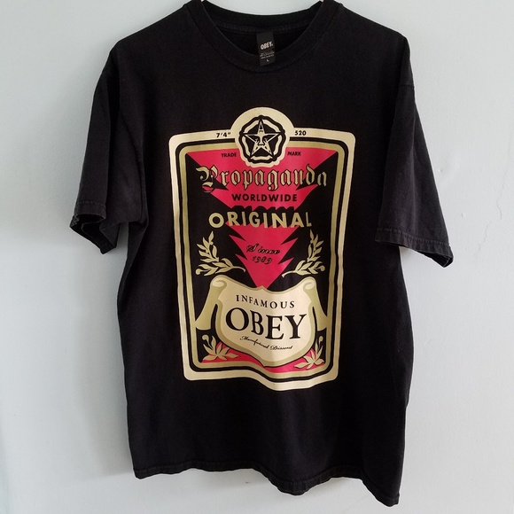 Obey Other - OBEY PROPAGANDA | black graphic short sleeve tee L